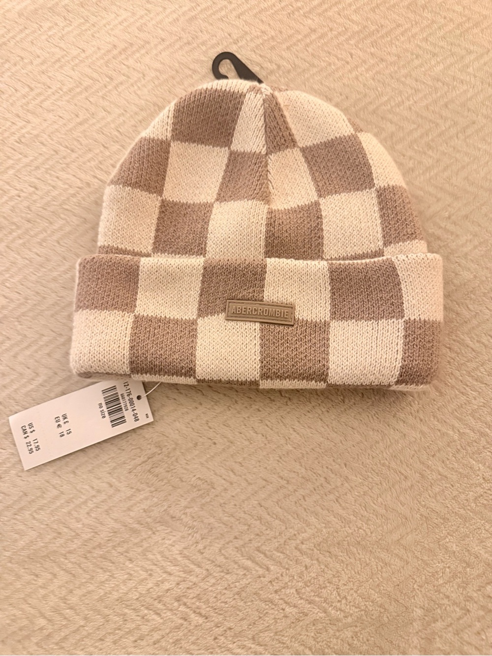 Abercrombie Kids Checkered Beanie – Brown & Cream – NWT